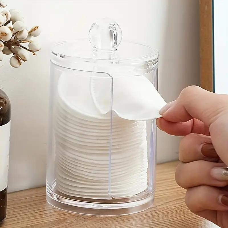 Makeup Pad Storage Bottle With Lid, 1 Count Clear Plastic Cosmetic Pad Storage Box, Desktop Dust-proof Storage Container, Summer Gift, Home Organizer