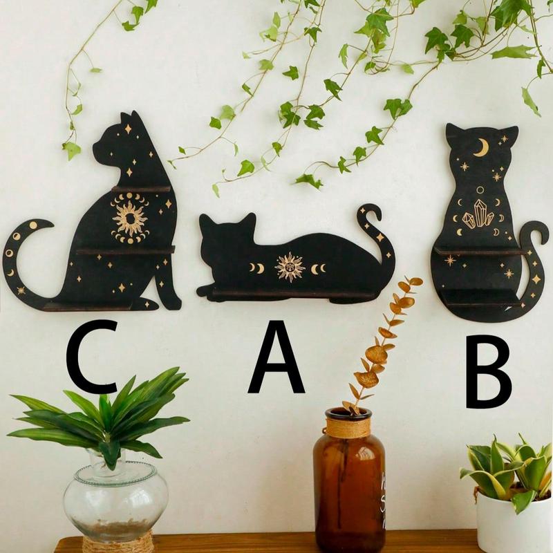 Wooden Moon & Cat Design Hanging Decor, 1 Count Creative Meditation Ornament For Home Wall Decor, Ramadan Decorations, Household Storage Shelf Display Rack for Room Accessories, Summer for Gifts