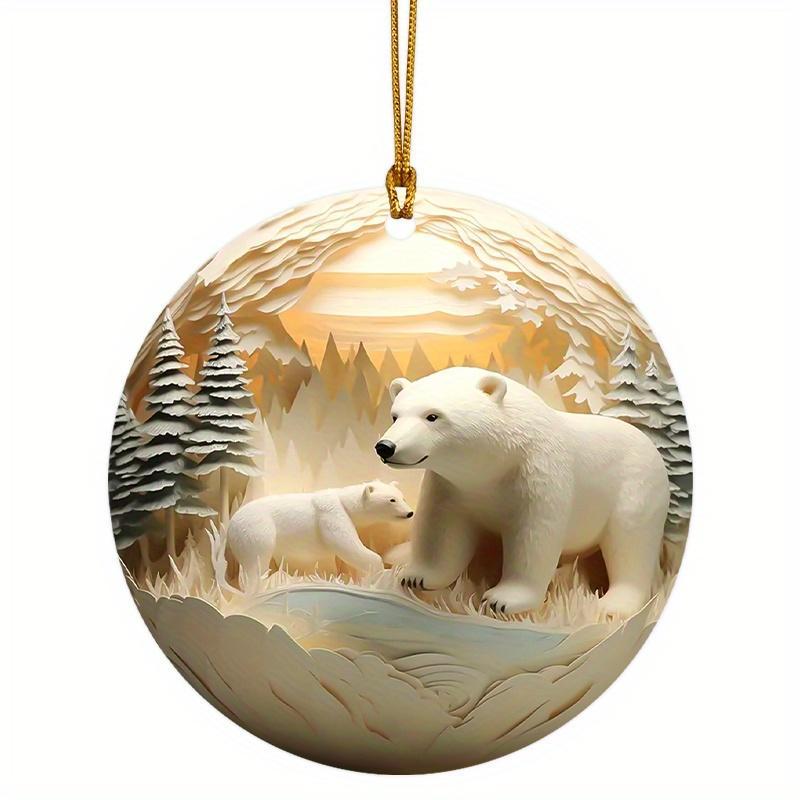 Polar Bear Design Hanging Ornament, 1 Count 2D Acrylic Hanging Decor, Winter Christmas Tree Festival Home Kitchen Outdoor Decor