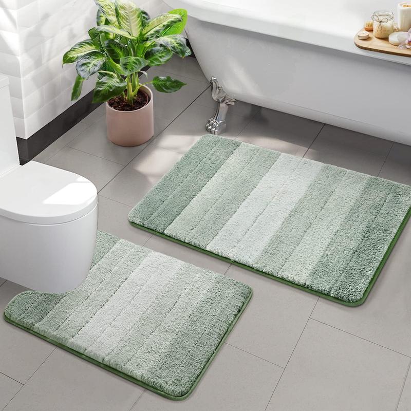 2 count Ombre Bathroom Rugs Set with U-Shaped Mat, Non Slip,Quick Drying, Ultra Soft and Water Absorbent Bath Carpet for Bedroom Floor Living Room,Machine Washable Green