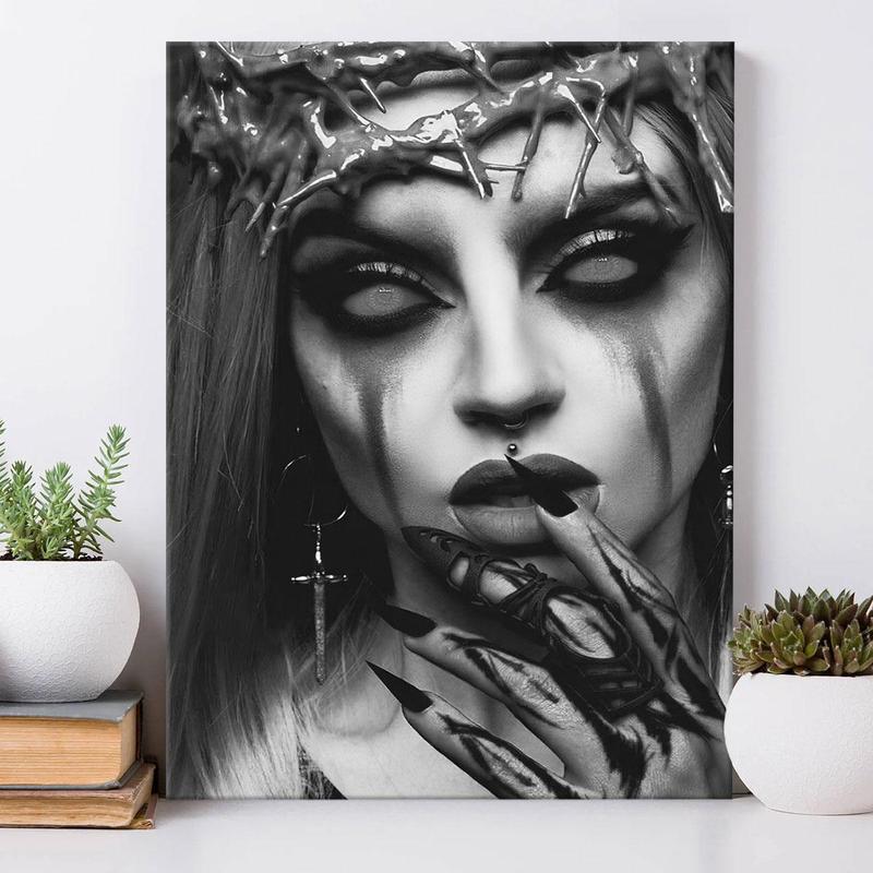 Gothic Girl Pattern Canvas Painting with Frame, Wall Art Decoration, Wall Art Decor for Home Living Room Bedroom Office Study Room