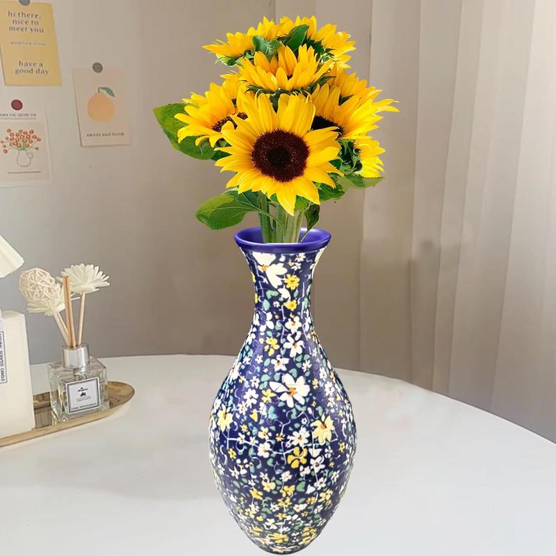 3D Puzzle Vase - Unique Flower Vase Crafted from 160 Curved Plastic Puzzle Pieces - Perfect Housewarming Gift for Flower Arrangements and Home Decoration (Small Floral)