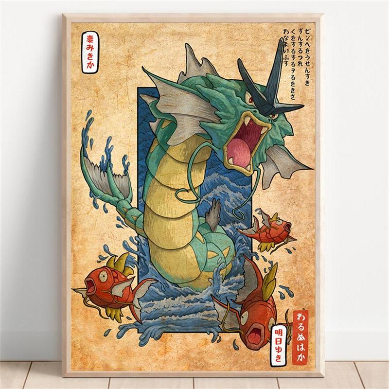 Vintage Dragon Pattern Unframed Painting, 1 Count Anime Character Poster, Retro Dragon Canvas Painting, Bedroom Living Room Home Decor