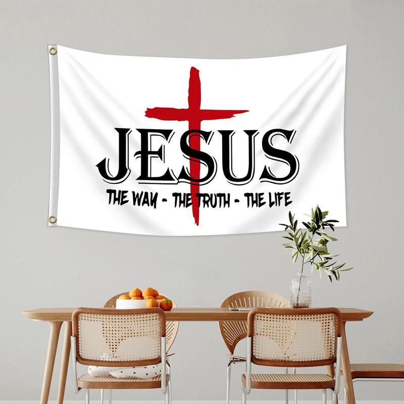 Jesus The Way The Truth The Life Flag, 1 Count Single Sided Printing Flag with 2 Counts Grommets, Indoor & Outdoor Decoration Flag for Home, Garden, Party