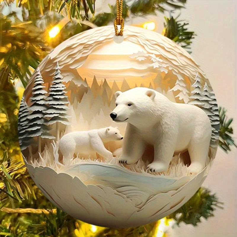 Polar Bear Design Hanging Ornament, 1 Count 2D Acrylic Hanging Decor, Winter Christmas Tree Festival Home Kitchen Outdoor Decor