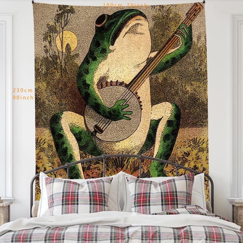 Frog & Guitar Pattern Tapestry, 1 Count Vintage Painting Wall Hanging Blanket, Wall Art Decor for Home Living Room Bedroom