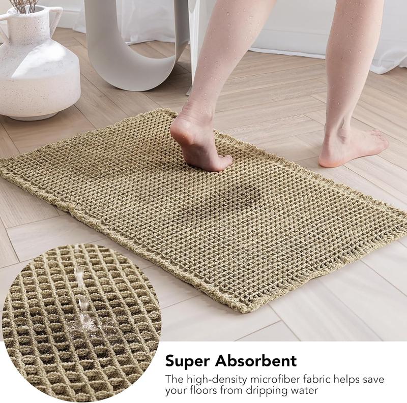 Deconovo Upgraded Boho Waffle Bath Mat - Super Absorbent, Non-Slip, Machine Washable Rug for Bathroom, Bedroom, Living Room, Hallway, and Entryways