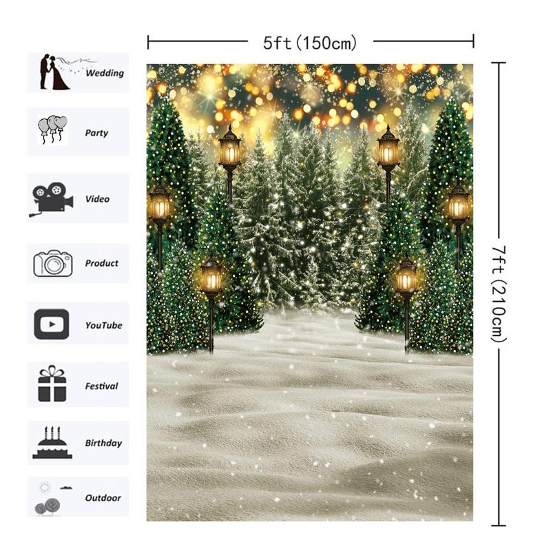 Winter Pine Tree Glitter Background, 1 Count Snowflake Party Decoration Supplies, Photo Studio Portrait Props for Festival Party