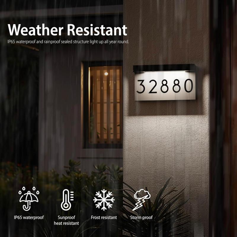 MOBECK House Numbers Solar Powered, Address Plaques for House, LED Illuminated Waterproof Outside Address Sign 3000 4500 6000K Cool Warm White, Neutral Light LED Decor Rechargeable Set