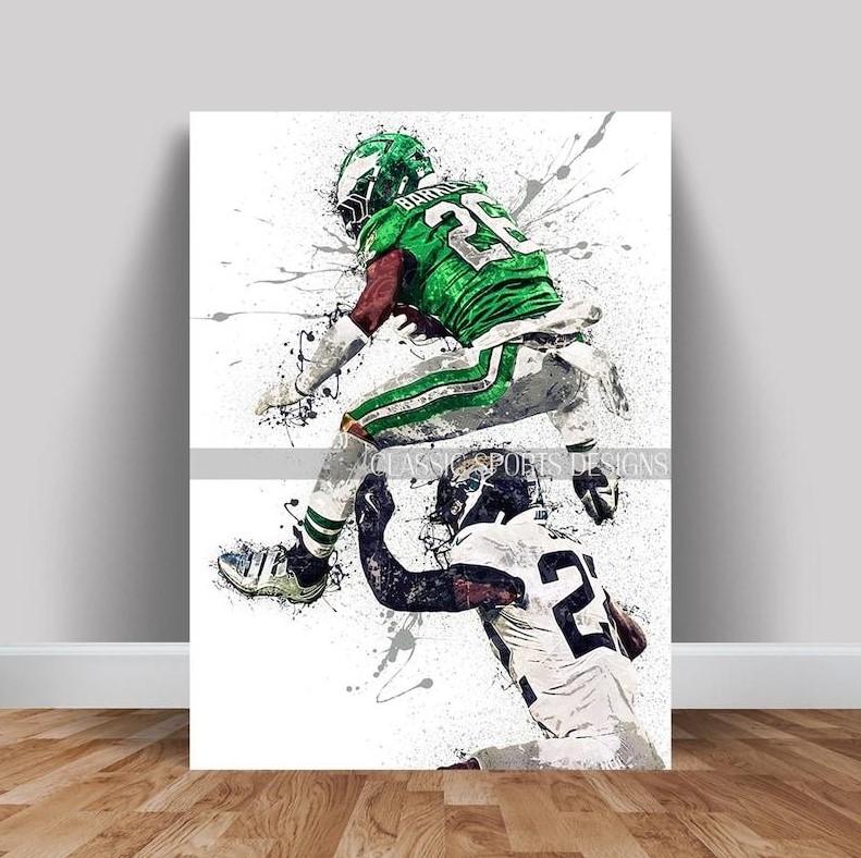 Saquon Barkley Poster, Philadelphia Eagles, Reverse Hurdles Jarrian Jones, Wall Art Print, Mancave Gift, Sports Art