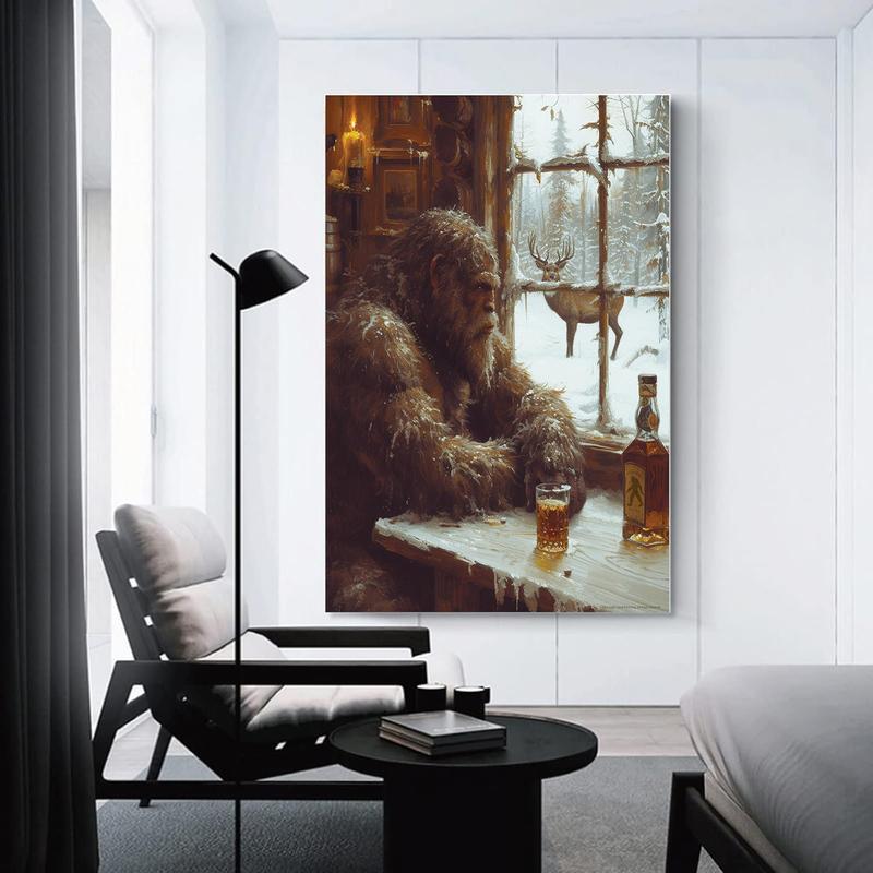 Deer Camp poster Sasquatch Decor Bigfoot  Artwork Sasquatch  Bigfoot Gifts for Men album cover wall art Print  Ornaments