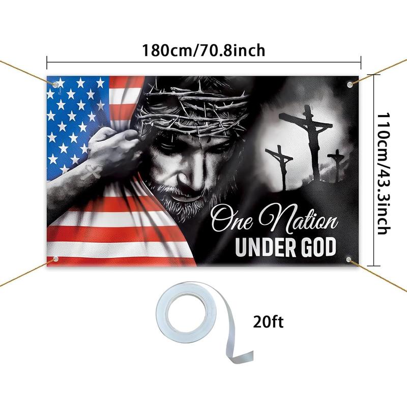 4th of July Backdrop,70.8x43.3 Inch One Nation Under God Independence Day  Flag Background Patriotic Party  Veterans Memorial Day Portrait Banner Photo Booth Photoshoot Decoration Supplies