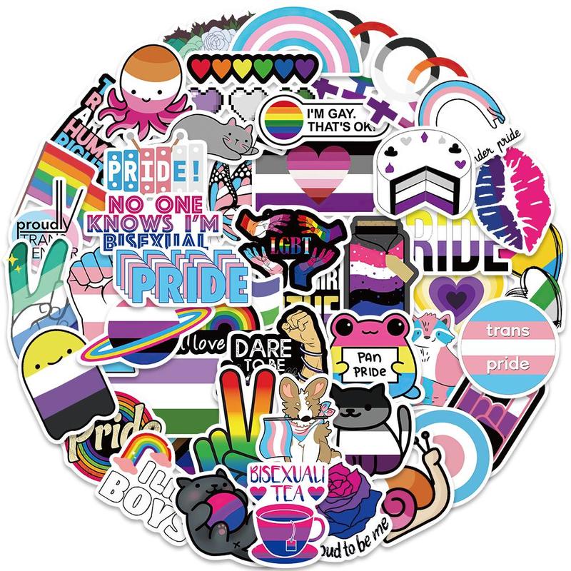 LGBTQ+ Themed Sticker, 50pcs set Colorful Decorative Cartoon Sticker, DIY Decals for Water Bottle, Laptop, Phone Case, Scrapbooking, Journal Making