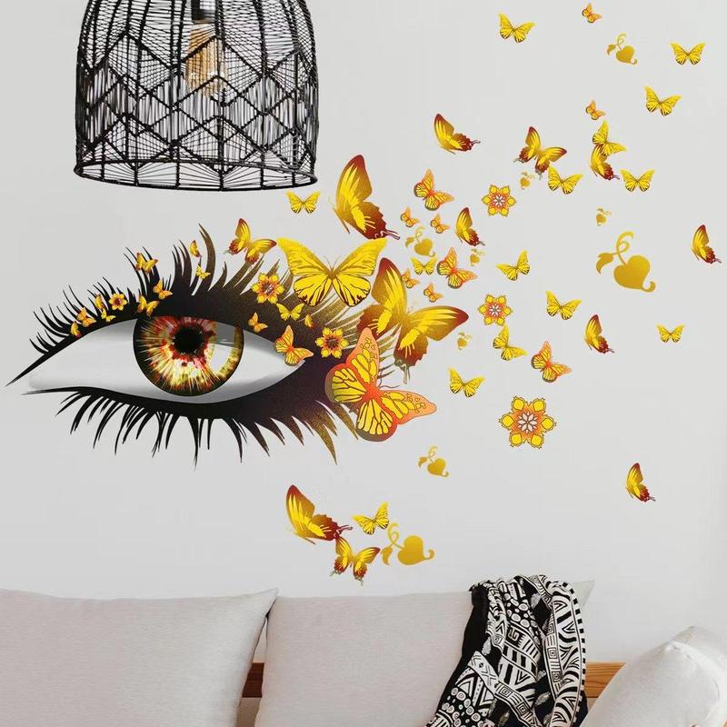 Butterfly & Eye Pattern Wall Sticker, 1 Count Creative Wall Decal For Home Decoration