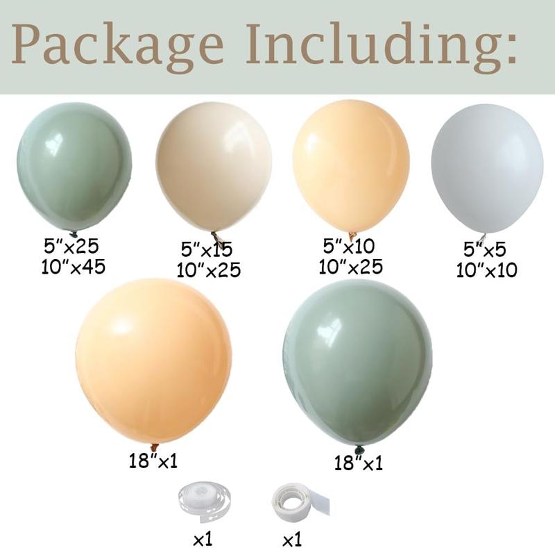 Dusty Green Balloon Arch Kit 162 count Nude Sand White Neutral Apricot Matte Balloons for  Shower Wedding Birthday Party Decoration