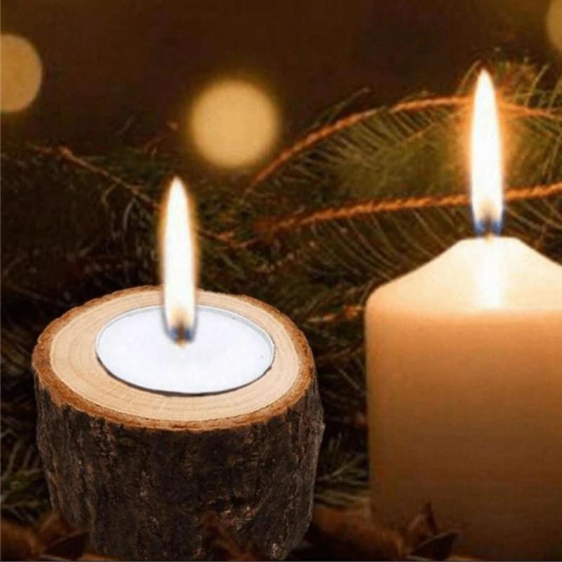 Wooden Log Candle Holder, 3 Counts Creative Wooden Candle Holder, Decorative Candle Holder for Home Party Wedding, Home Decor Supplies