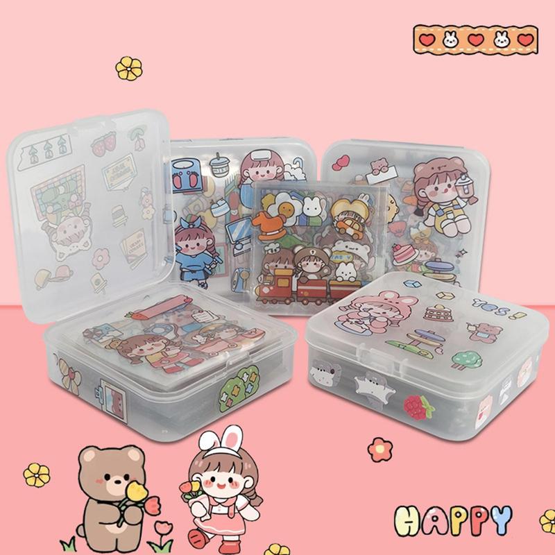 Cute Girl Cartoon Character Pattern Sticker, 50 100pcs box Transparent Sticker, Decorative Sticker for Diary, Cup, Phone, Refrigerator