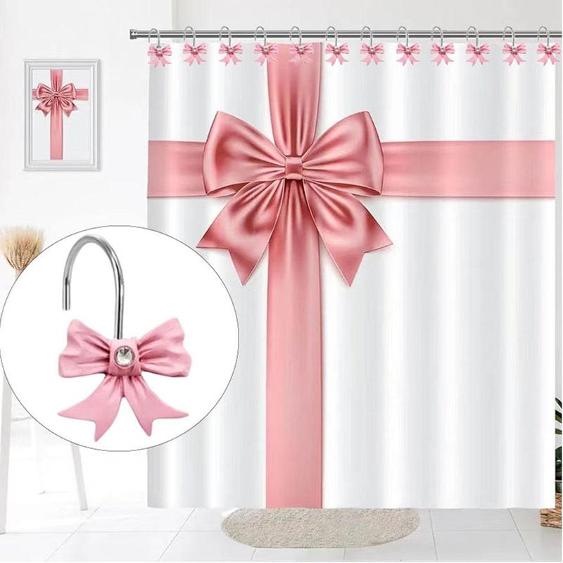 Bowknot Design Shower Curtain Hook, 12pcs set Cute Decorative Shower Curtain Hook, Bathroom Accessories for Home Hotel Salon Dormitory Decor