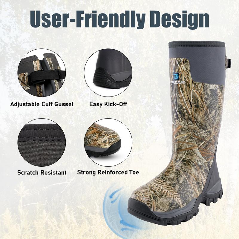 Trudave Hunting Boots for Men, Waterproof Rubber Boots with Steel Shank, 5mm Neoprene Camo Insulated Mens Rain Boots (Size 5-14) Comfortable Shoe