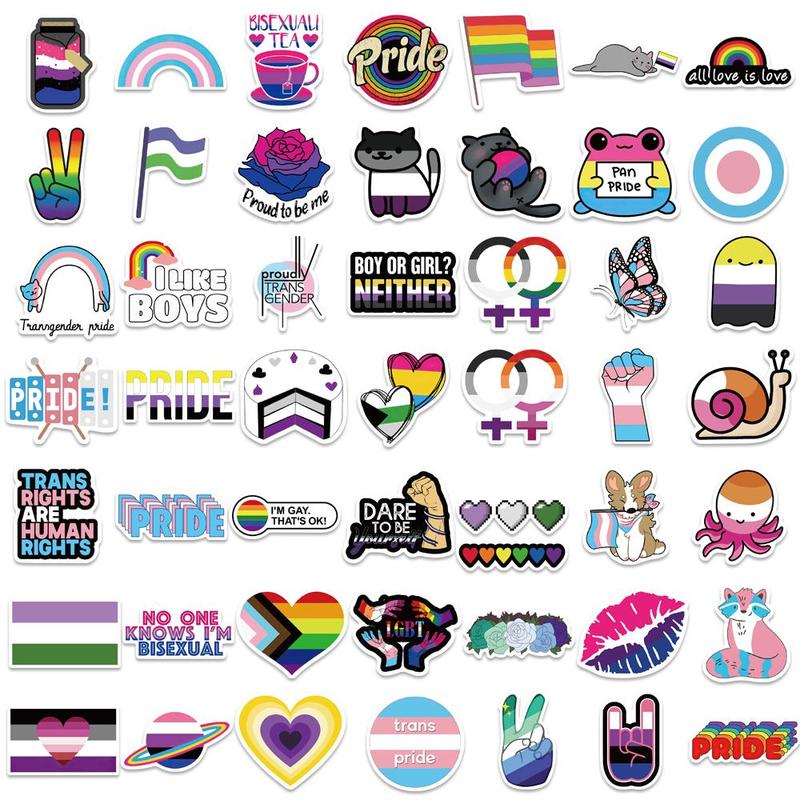 LGBTQ+ Themed Sticker, 50pcs set Colorful Decorative Cartoon Sticker, DIY Decals for Water Bottle, Laptop, Phone Case, Scrapbooking, Journal Making