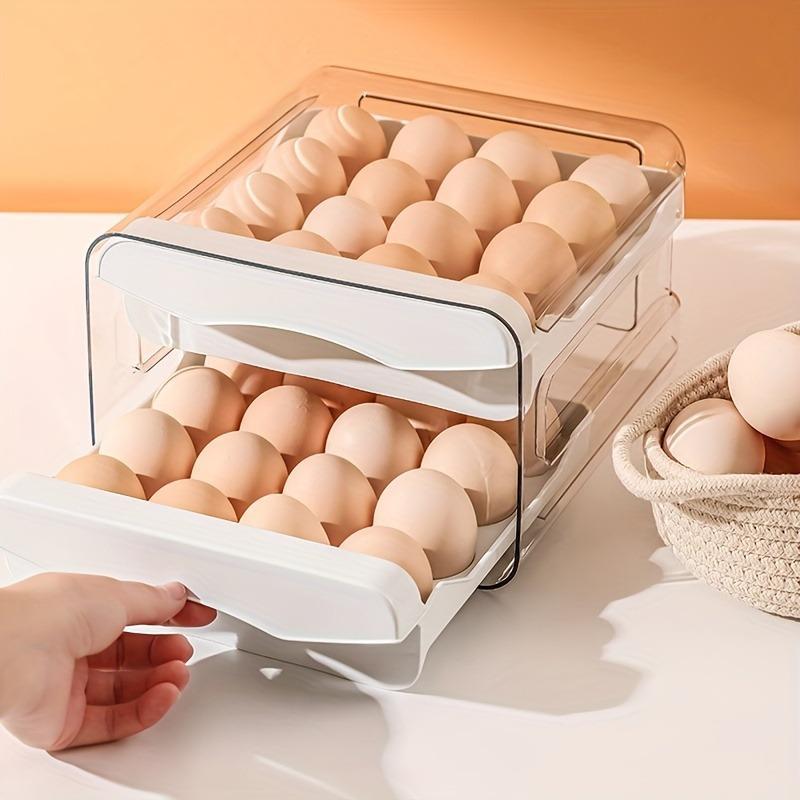 Double Layer Egg Storage Box, 1 Count Clear Egg Holder, Drawer Type Egg Organizer, Egg Storage Box for Home Kitchen Refrigerator