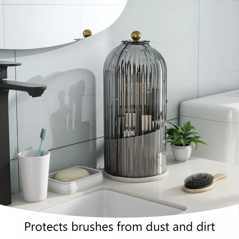 Makeup Brush Holder 360° Rotating With Lid Dustproof Organizer Storage Case Box