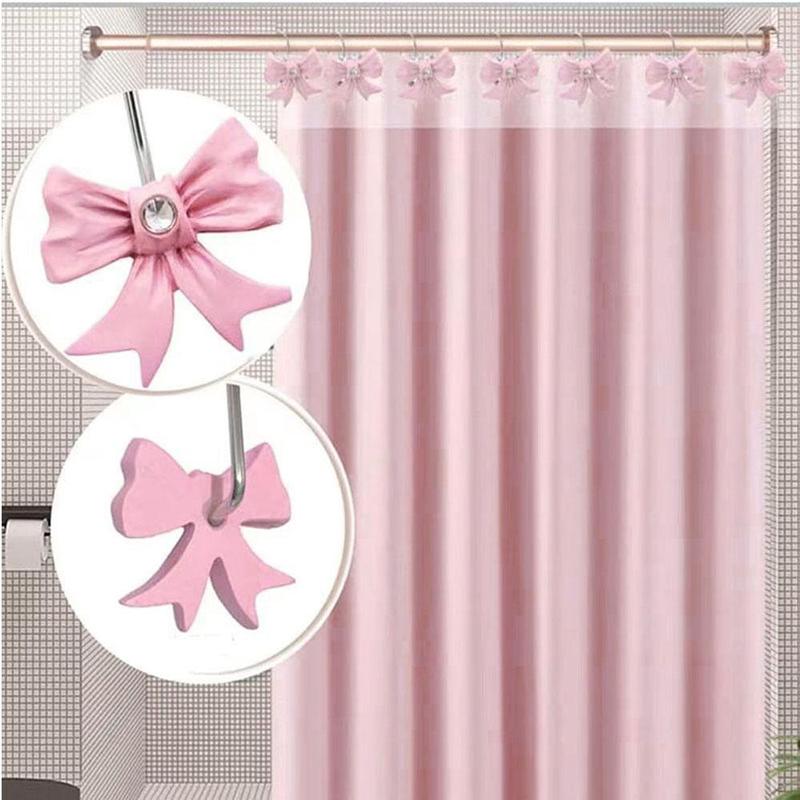 Bowknot Design Shower Curtain Hook, 12pcs set Cute Decorative Shower Curtain Hook, Bathroom Accessories for Home Hotel Salon Dormitory Decor