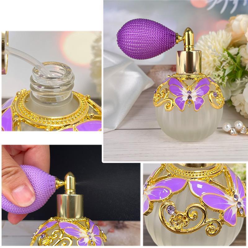 Vintage Glass Perfume Bottle with Spray Atomiser & Squeeze Ball, 50ml Empty Essential Oil Dispenser, Refillable Perfume Bottle for Home Travel