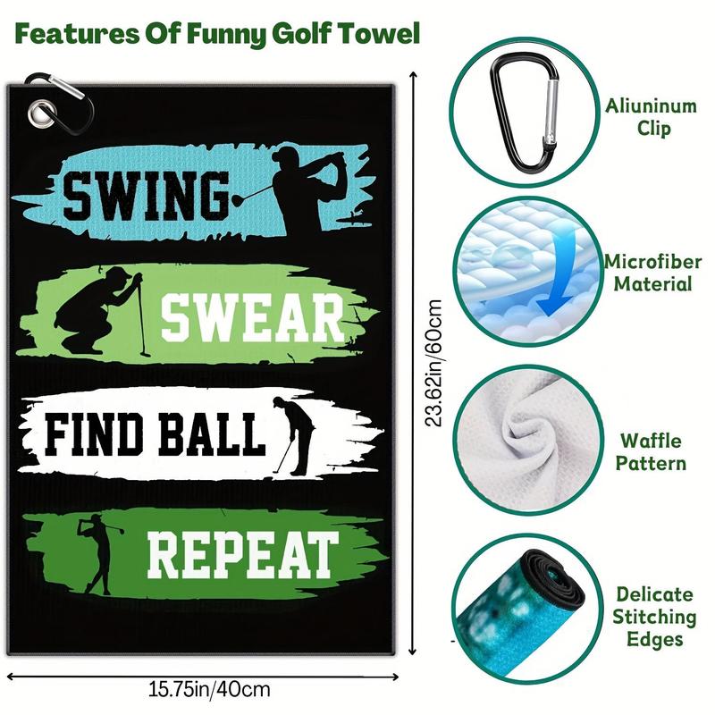 Golf Ball & Letter Pattern Golf Towel, 1 Set Microfiber Golf Towel with Clip, Waterproof Golf Towel for Men & Women, Great Birthday Gift