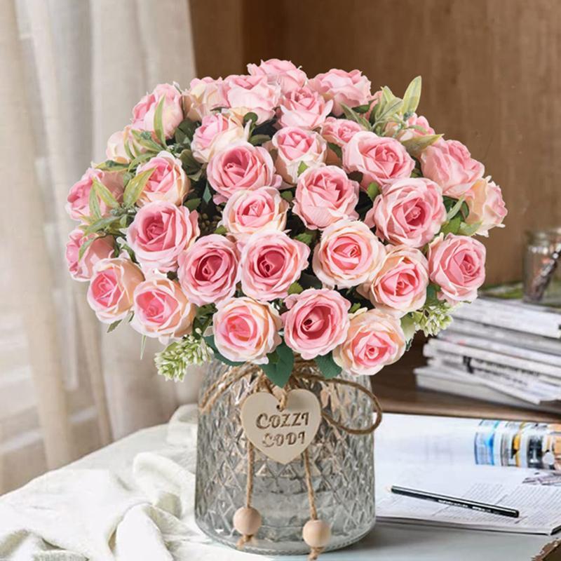 Artificial Rose Bouquet, 1 Count Faux Corsage DIY Decoration Ornaments, Decorative Flowers & Plants Ornaments for Home & Wedding Party Decor