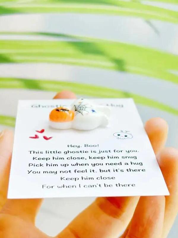 Ghost Pocket Hug & Encouragement Card, Multifunction Jewelry Making Charm, Perfect for Halloween, Birthdays, Weddings, and Back-to-school Gifts