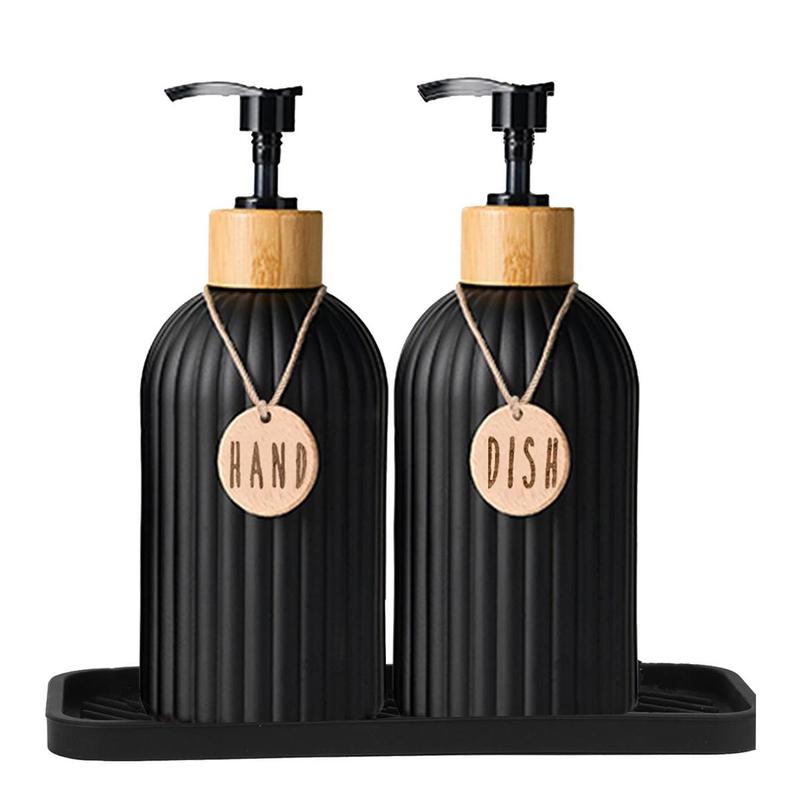 2pcs set Wavy Design Empty Refillable Bottle & Silicone Tray, Bathroom Lotion Storage Bottle, Portable Press Type Shampoo Dispenser Bottle, Home Supplies