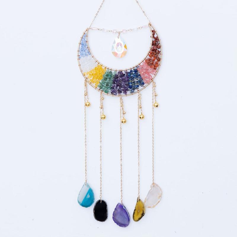 Agate Moon Dream Catcher, Hanging Decoration, Wall Hanging Decorative Dreamcatcher, Hangable Decorative Pendant for Home Garden Bedroom