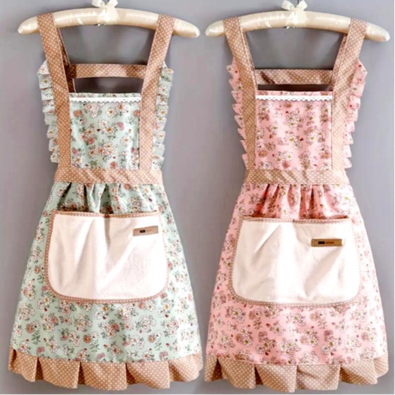 Cute Floral Print Apron with Pocket, 1 Count Waterproof & Oil-proof Breathable Work Apron, Multipurpose Apron for Home & Restaurant