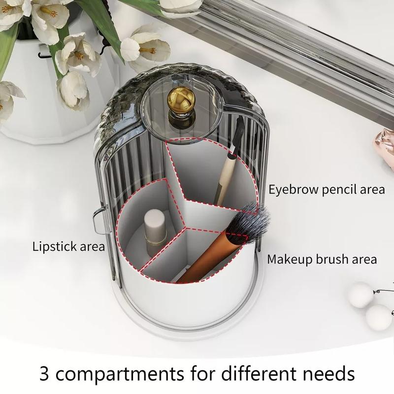 Makeup Brush Holder 360° Rotating With Lid Dustproof Organizer Storage Case Box