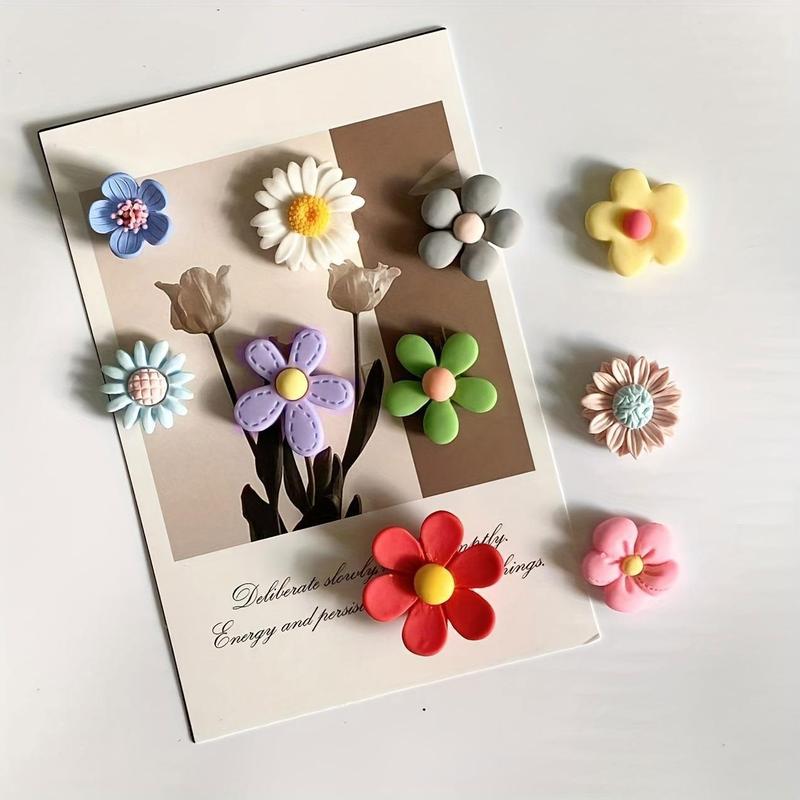 Kawaii Flower Shaped Fridge Magnet, 10pcs set Decorative Whiteboard Sticker, Cute Magnet for Kitchen, Office, and Home Decoration