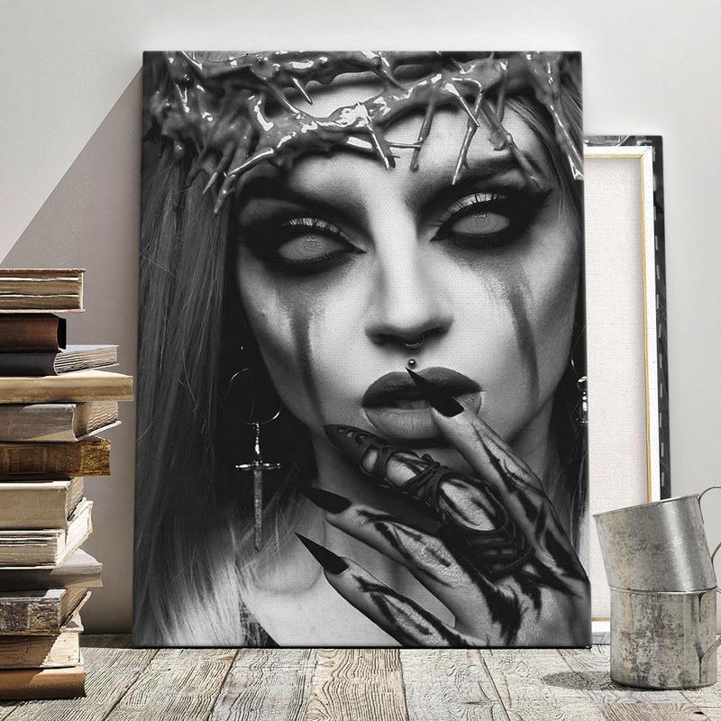 Gothic Girl Pattern Canvas Painting with Frame, Wall Art Decoration, Wall Art Decor for Home Living Room Bedroom Office Study Room