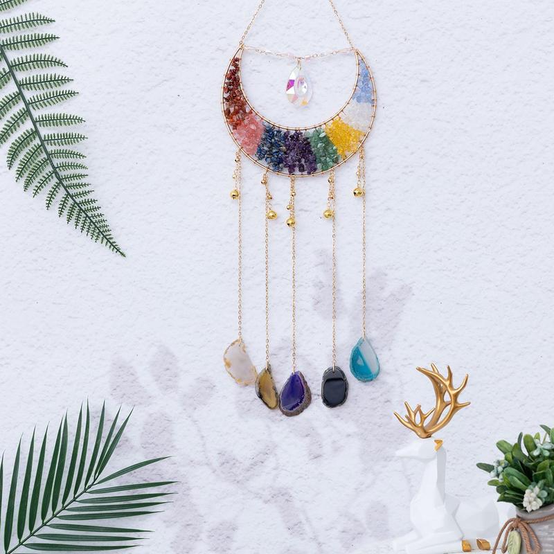 Agate Moon Dream Catcher, Hanging Decoration, Wall Hanging Decorative Dreamcatcher, Hangable Decorative Pendant for Home Garden Bedroom