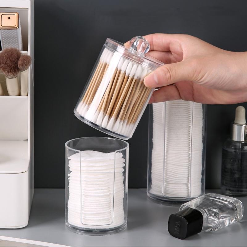 Makeup Pad Storage Bottle With Lid, 1 Count Clear Plastic Cosmetic Pad Storage Box, Desktop Dust-proof Storage Container, Summer Gift, Home Organizer