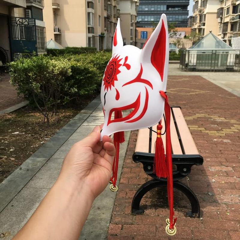 Kitsune Mask for Halloween Costume,Traditional Fox Kabuki Anime Masquerade Ball Party