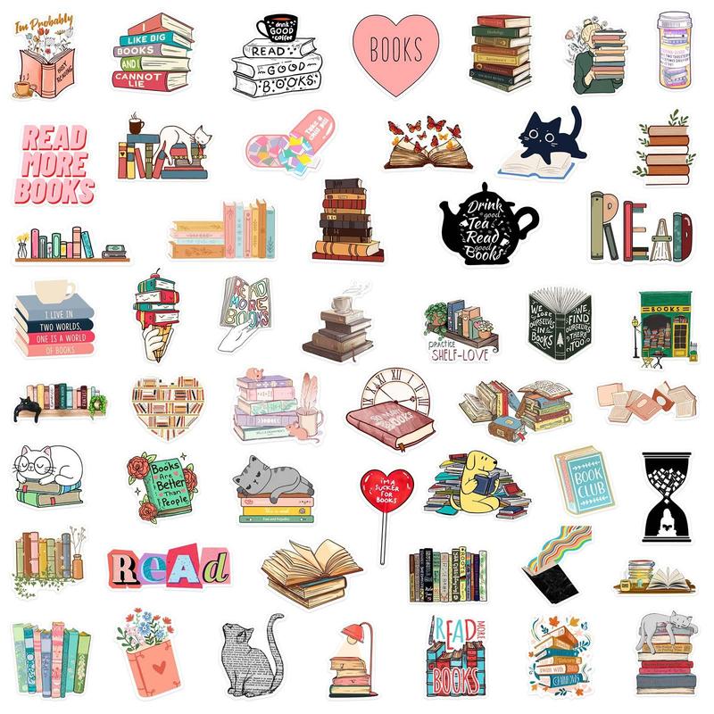 Reading Series Graffiti Sticker, 50pcs set Waterproof Cartoon Decorative Stickers, Summer Gift, DIY Creative Toys For Water Bottle & Laptop