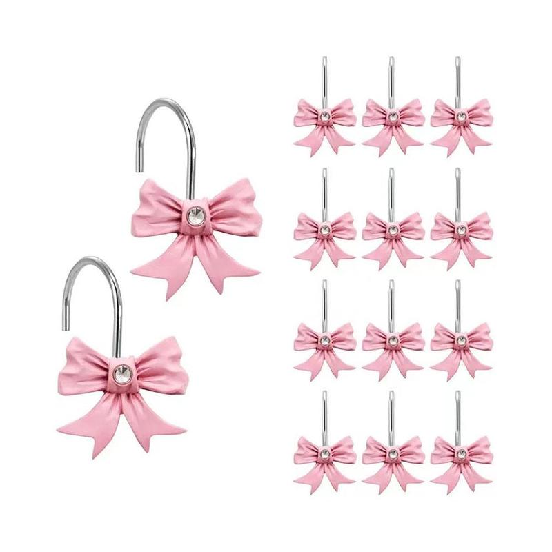 Bowknot Design Shower Curtain Hook, 12pcs set Cute Decorative Shower Curtain Hook, Bathroom Accessories for Home Hotel Salon Dormitory Decor