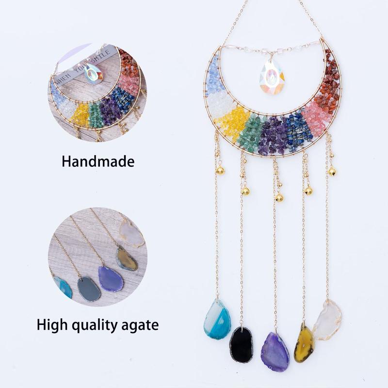 Agate Moon Dream Catcher, Hanging Decoration, Wall Hanging Decorative Dreamcatcher, Hangable Decorative Pendant for Home Garden Bedroom