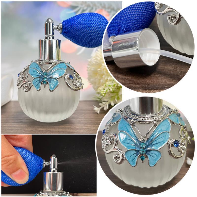 Vintage Glass Perfume Bottle with Spray Atomiser & Squeeze Ball, 50ml Empty Essential Oil Dispenser, Refillable Perfume Bottle for Home Travel