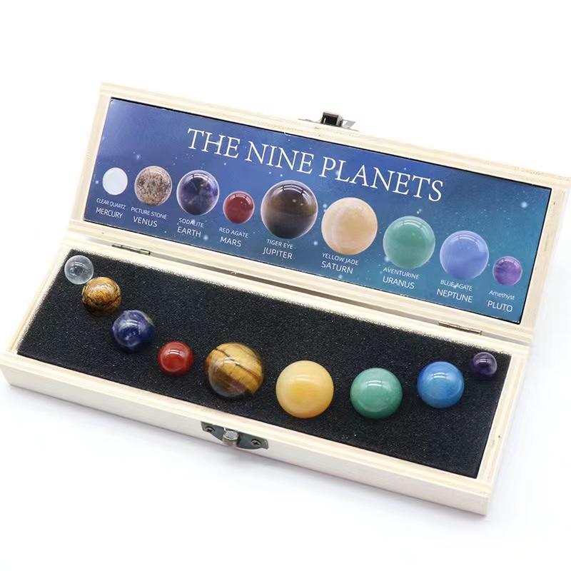 Nine Planets Gem Stones Planets Decorations Solar System Model Handmade Space Home Office Desk Decorations Creative Gift for Men, Women