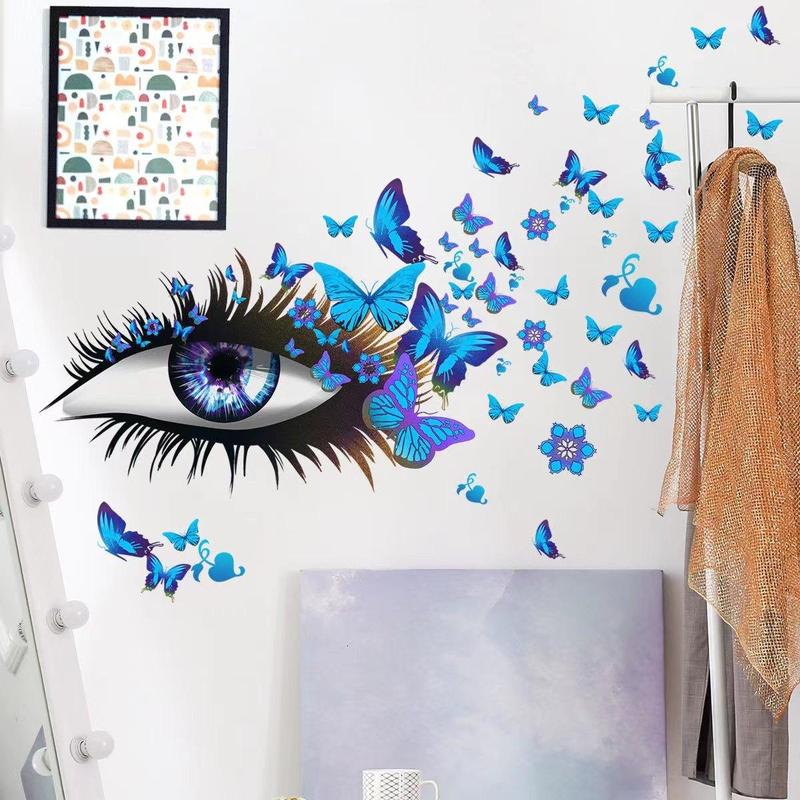 Butterfly & Eye Pattern Wall Sticker, 1 Count Creative Wall Decal For Home Decoration