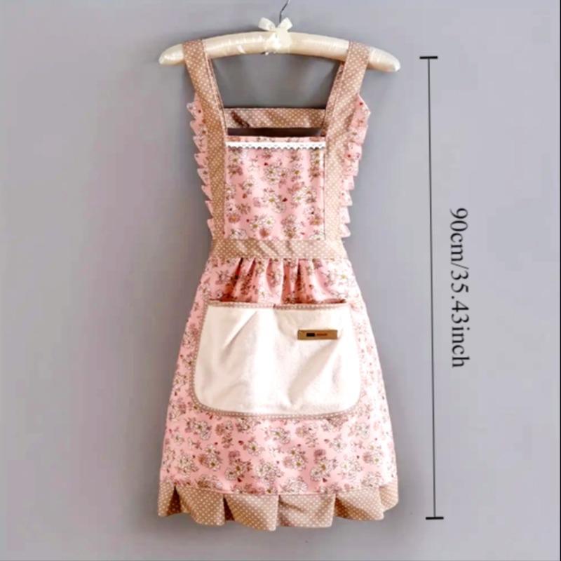 Cute Floral Print Apron with Pocket, 1 Count Waterproof & Oil-proof Breathable Work Apron, Multipurpose Apron for Home & Restaurant