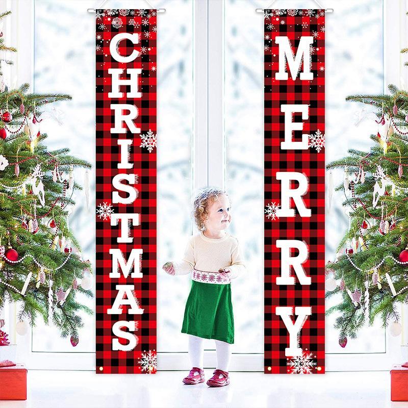 Merry Christmas Door Banner, 1 Pair Outdoor Holiday Decoration, Door Hanging Banner, Party Wall Hanging Decoration, Home Decor Supplies