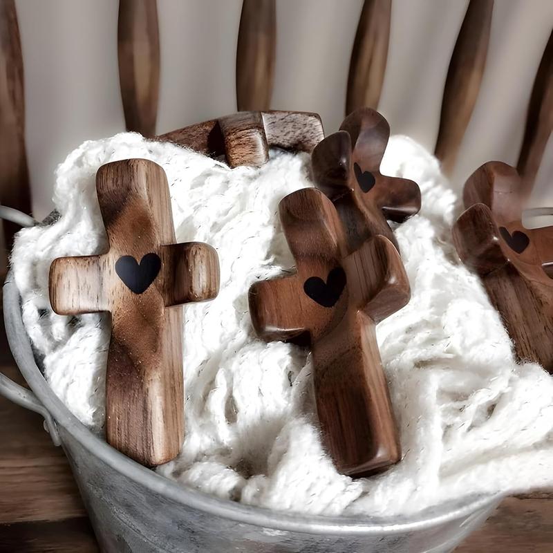 Cross My Heart, Encouragement Gift, Relieve Anxiety Comfort Cross for Clutching, Clinging and Praying, Pocket Olive Wood Cross Religious Gift for and Adults (8 Pcs) Decor Ornaments Wooden