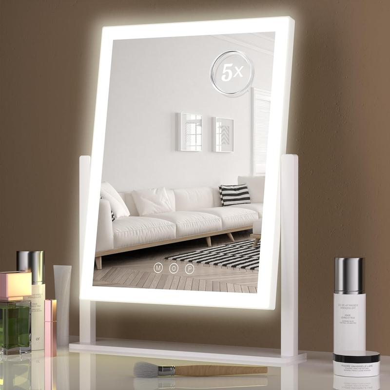 Chrismasgift Lighted Makeup Mirror - Hollywood with 5X Magnification, 360° Rotation, Touch Control, 3 Color Light mode for Desk, Bedroom, Dressing Room Decor